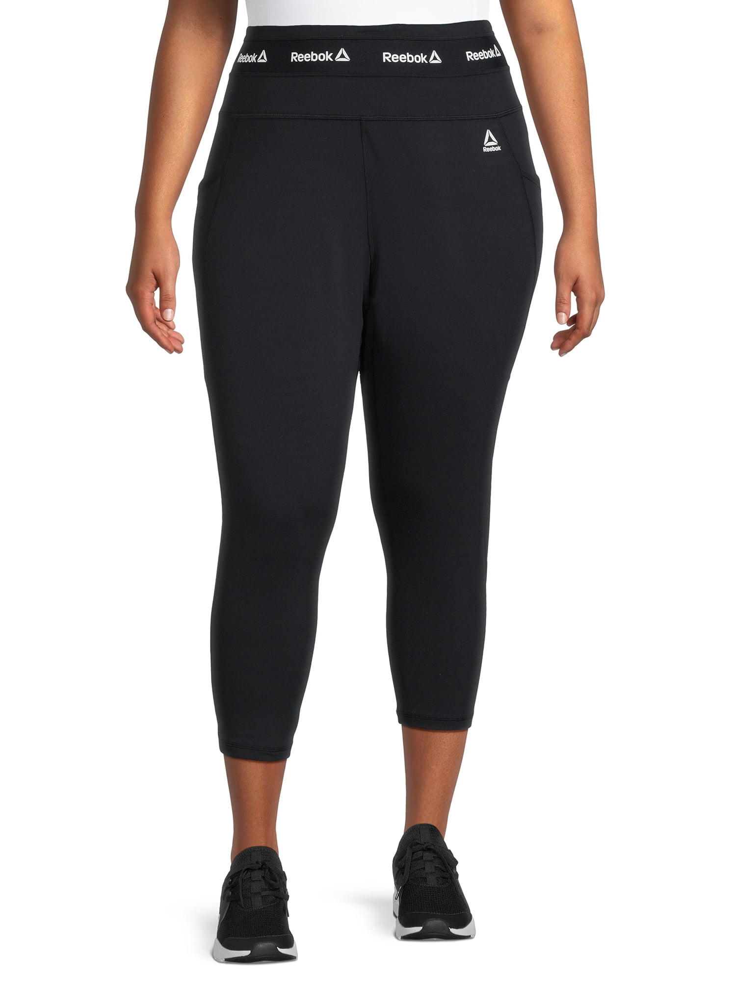 Reebok Womens Plus Size Revolve Leggings Capri de Cintura Alta com