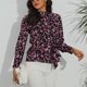 thumbnail image 4 of Camisa de manga larga con cinturón de cuello alto estampado ajustado para mujer Tops/camisas de cuello alto de manga larga Pompotops  FGAJ22157, 4 of 7
