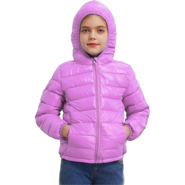 TSSOE Veste Matelassée Ultra Légère pour Garçons et Filles, Coupe-Vent, Résistante à l'Eau, à Capuche Zippée, Violet 160