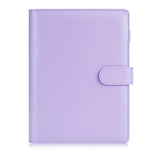 Cuaderno binder Sooez A5, planificador 6 anillas diseño elegante, cubierta organizador hojas sueltas cierre hebilla magnética, cuero PU mujeres colores macaron (lavanda)