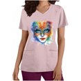 thumbnail image 2 of lcziwo Mardi Gras Scrub Tops for Women Nursing Uniforms Scrubs with Side Pockets Summer Casual Short Sleeve V Neck Tshirts Pink M, 2 of 6