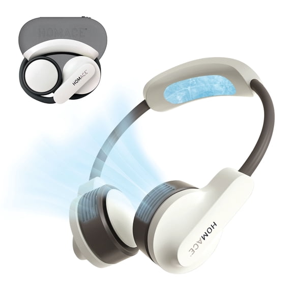 HOMACE Foldable Neck Fan with Cooling and Heating Pad, with traveling case, 4000mAh Rechargeable Battery Operated, Wearable Personal Fan, Refrigerated Chip, 3 Speeds,Outdoor indoor.