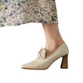 thumbnail image 5 of NOKIO Women's Retro English Style Pointed Thick Heel French Single Shoes Closed Pointed Toe Pumps Dress Office Shoes for Women Low Block Heels Comfortable Wedding Pumps, 5 of 6