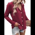thumbnail image 2 of Camisetas de Mujer con Botones, Mangas 3/4, Cuello en V, Camisetas Casuales de Verano para Mujer Vino Tinto L, 2 of 7