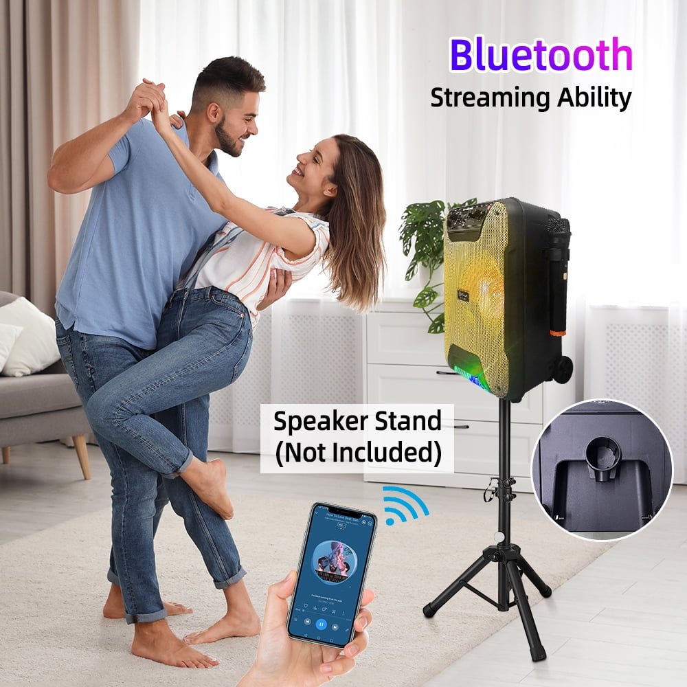 8" Subwoofer PA System Bluetooth Speaker - Portable Trolley, Wireless Voice Changer Mic, Party LED Lights, TWS, 4-5H Battery, for Karaoke/Parties/Lectures/Indoor/Outdoor