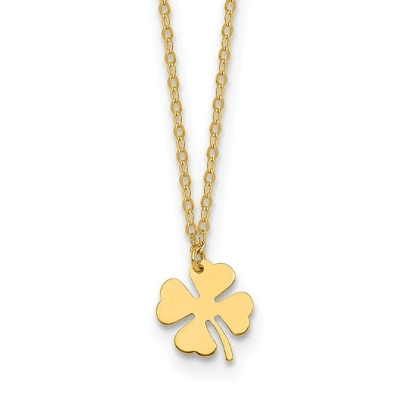 Auriga Fine Jewelry 14K Yellow Gold Polished 4 Leaf Clover with 2 inch ext. Chain Necklace for Women 18"