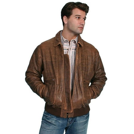 Scully Western Jacket Mens Leather Zip Bi-swing Knit Waist Bark