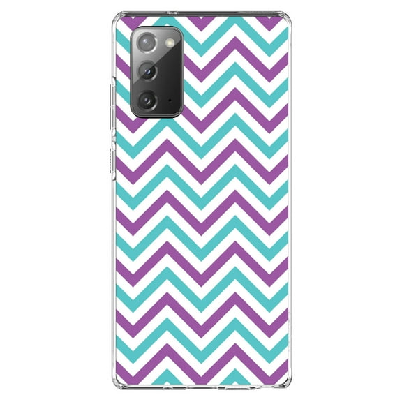 DistinctInk Clear Shockproof Hybrid Case for Samsung Galaxy Note 20 (6.7" Screen) - TPU Bumper, Acrylic Back, Tempered Glass Screen Protector - Purple Teal Stripes - Stripes Pattern