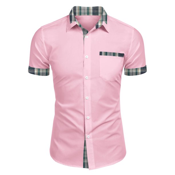 Men's Plaid Printed Button Short Sleeve Shirts Men's Casual Fashion Short Sleeve Shirts L
