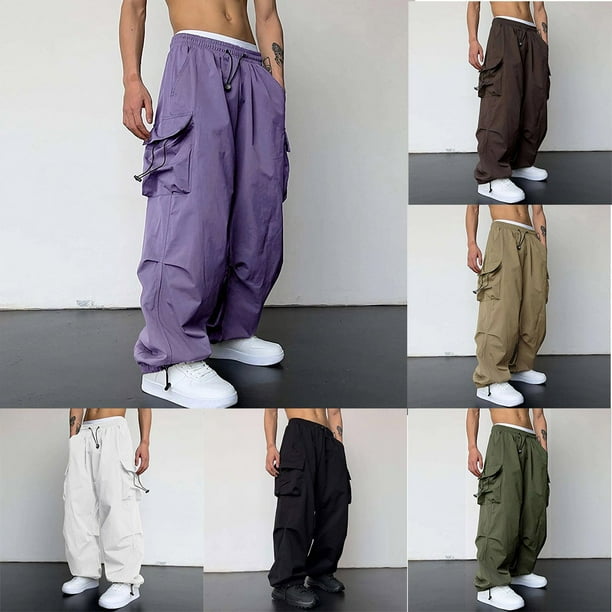 Mens Cargo Parachute Pants Streetwear Vintage Y2K Hip Hop