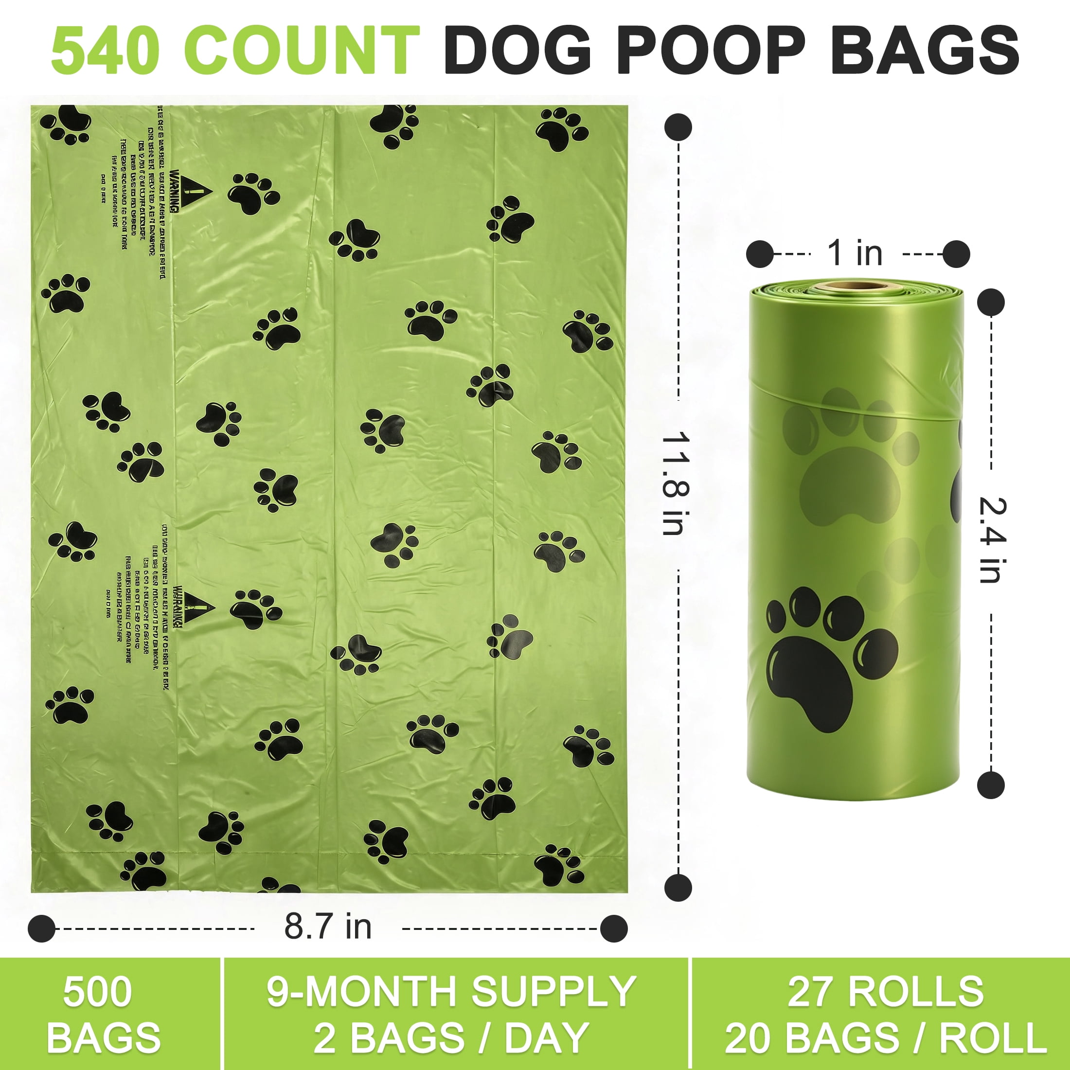 GARITIN Dog Poop Bags, 540 Count Scented Pet Waste Bags, Leak Proof Doggy Poop Bags with Free Dispenser