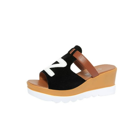 

Noarlalf wedge sandals for women Women Fashion Solid Color Wedges Peep Toe Flatform Shoes Sandals Slipper Black womens sandals