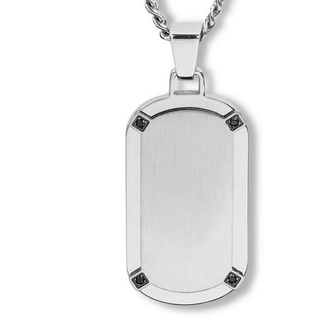 Crucible Stainless Steel Brushed Finished Center with CZ Dog Tag Pendant