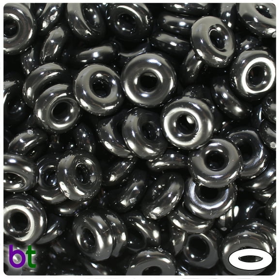 BeadTin Black Opaque 14mm Ring Plastic Craft Beads (100pcs)