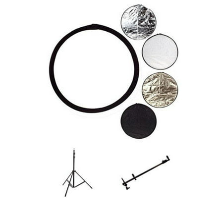 Glow 42 5-in-1 Collapsible Disc Reflector - Bundle - with 7 Black 3-Section Light tand Portable Reflector Bracket 12-67