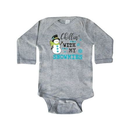 

Inktastic Chillin with my Snowmies with Snowman Clip Art Gift Baby Boy or Baby Girl Long Sleeve Bodysuit