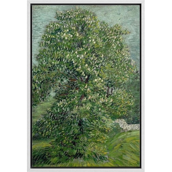 PixonSign Framed Canvas Print Wall Art Horse Chestnut Tree in Blossom by Vincent Van Gogh Nature Wilderness Illustrations Decorative Floral Botanical Minimal Calm/Relax/Cozy Fine Art - 24"x36" White