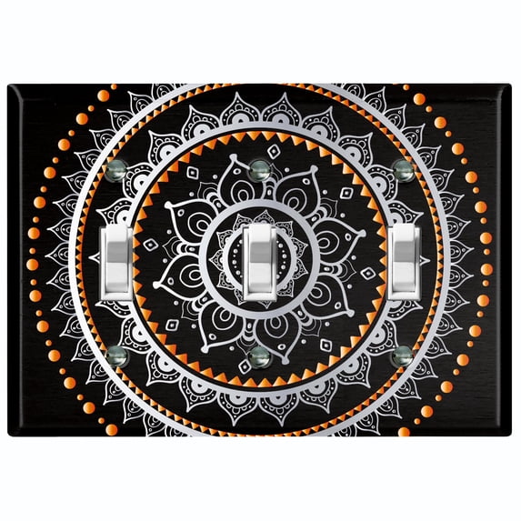 Metal Light Switch Plate Cover Orange Black Mandala Circle Pattern MDL005
