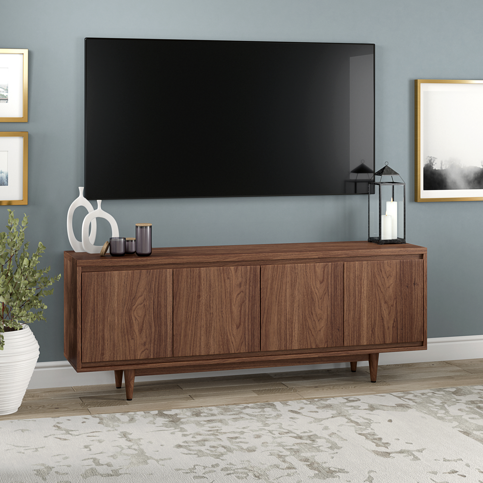 Aelin Rectangular TV Stand for TV's up to 75" in Satin Walnut