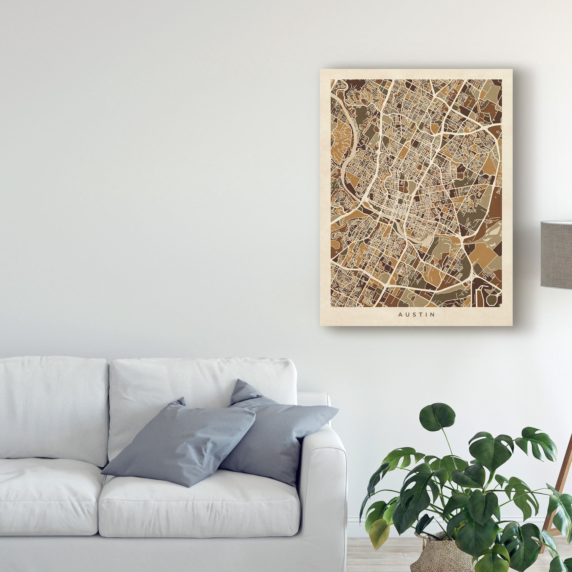 Trademark Fine Art 'Austin Texas City Map Brown' Canvas Art by Michael Tompsett