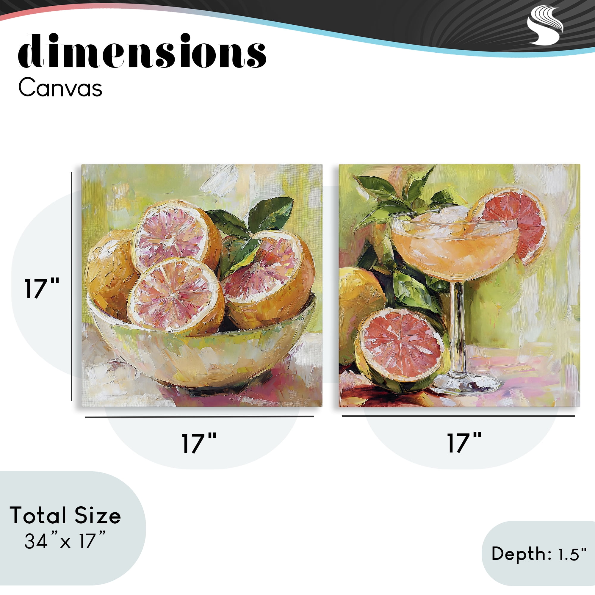 Stupell Industries Grapefruit Bowl & Cocktail 2 Piece Canvas Wall Art Set, design by Riley B
