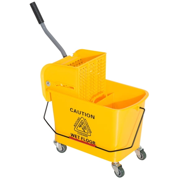 Heavy Duty Janitor Mop Bucket with Wringer, Yellow, Commercial Cleaning Bucket