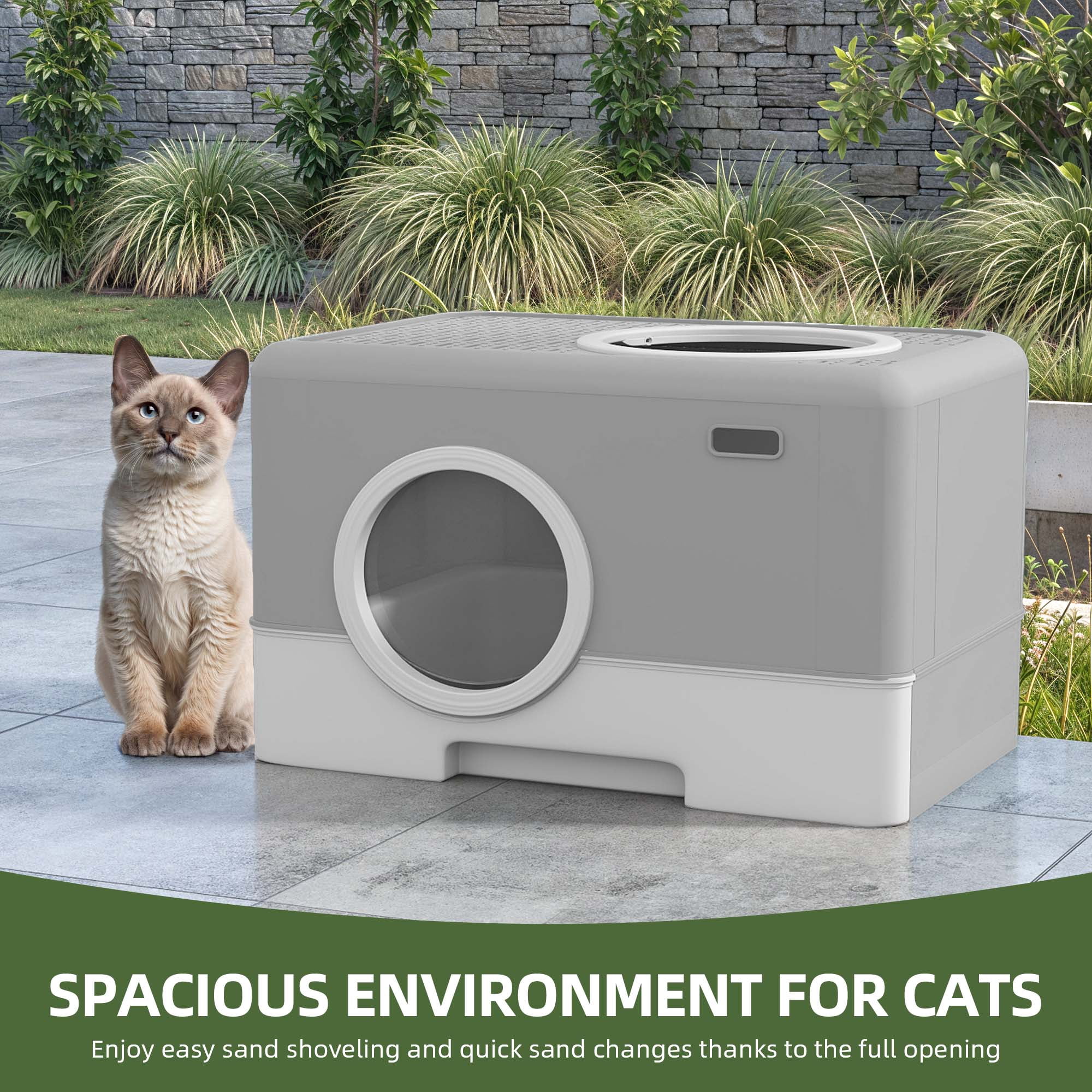 Uforic Large Enclosed Cat Litter Box with Lid Drawer Type Easy to Clean,Gray