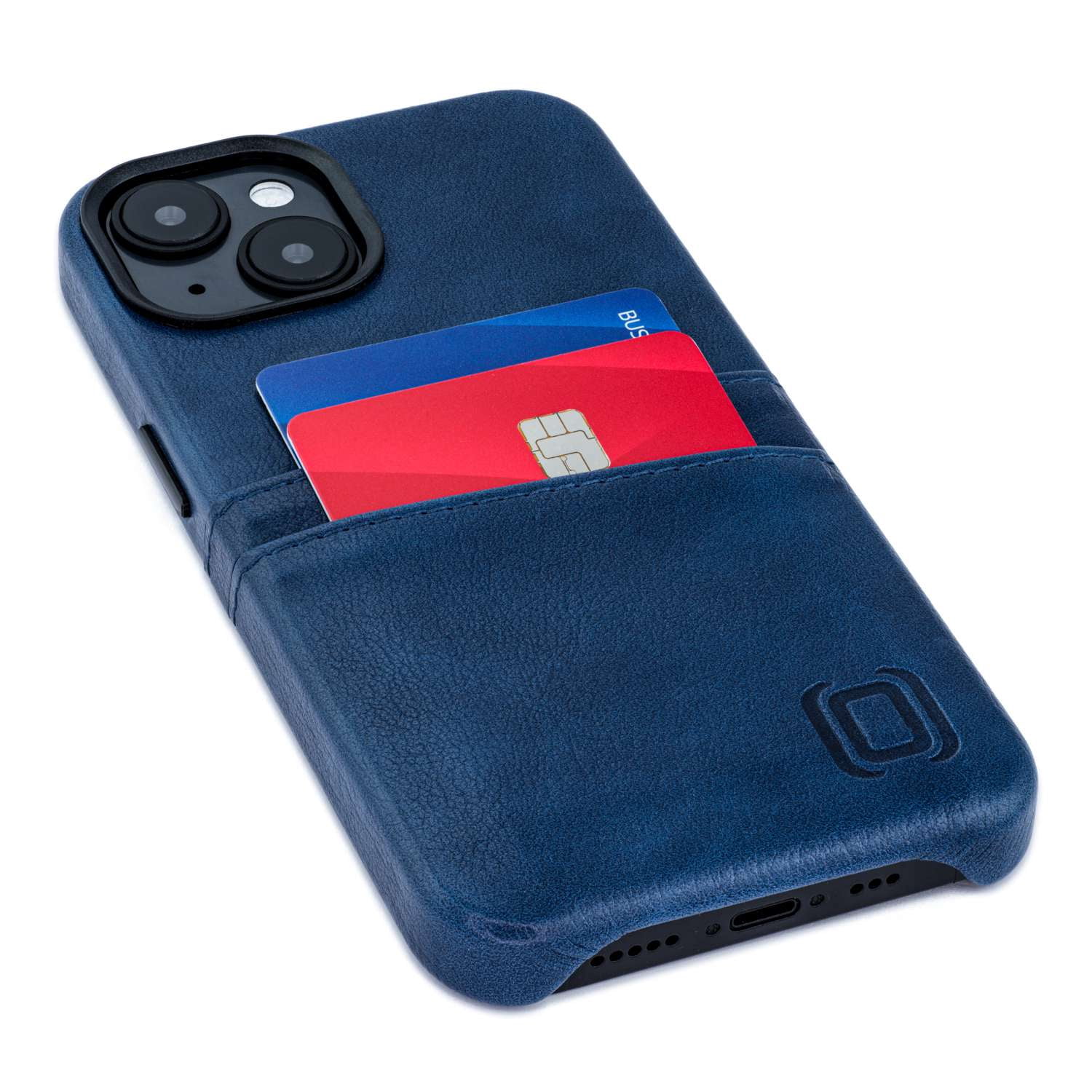 Dockem Card Case for iPhone 14 with Built-in Metal Plate for Magnetic Mounting & 2 Pockets: Exec M2 (Navy)