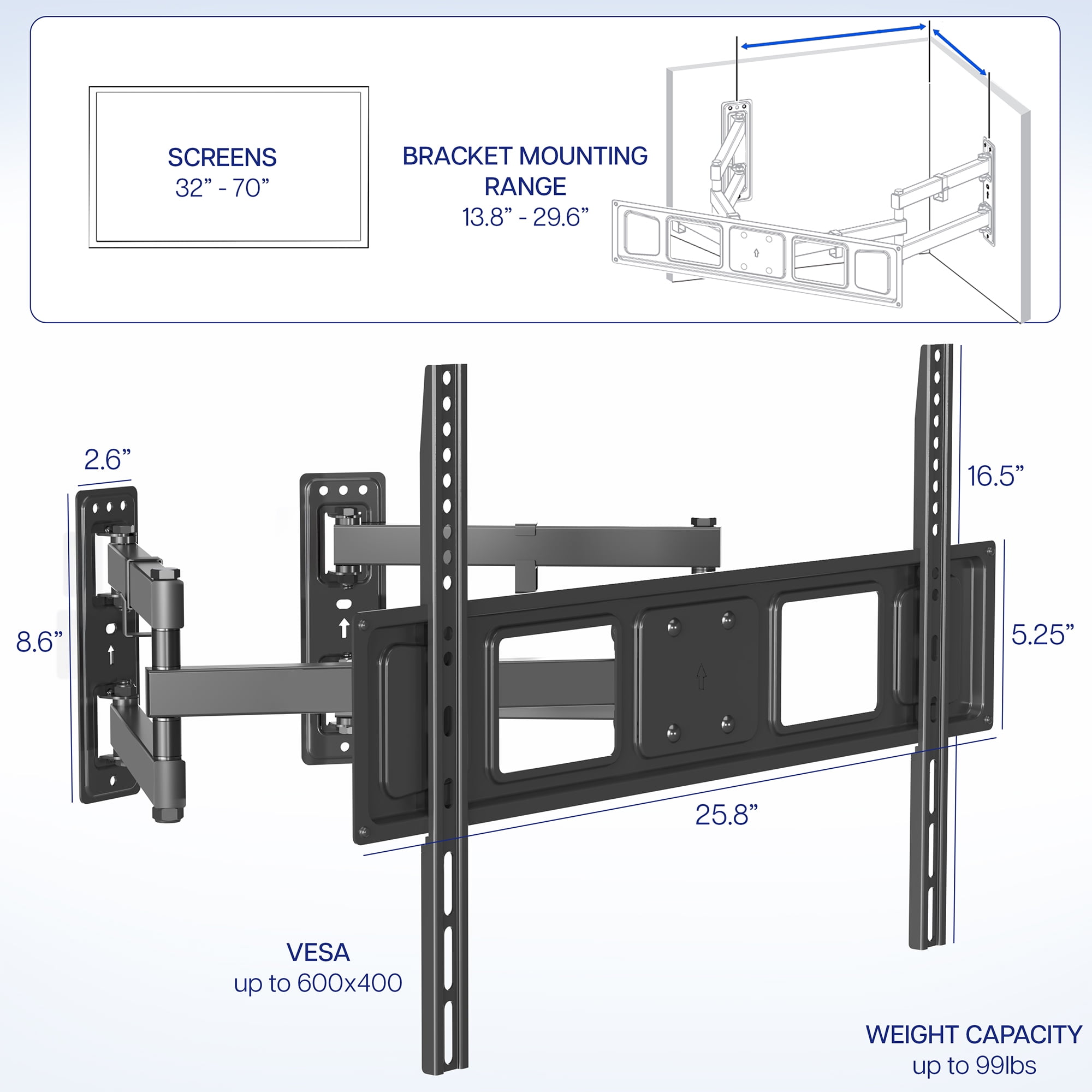 VIVO Full Motion Corner Wall TV Mount Bracket for 32" to 70" Flat Screen