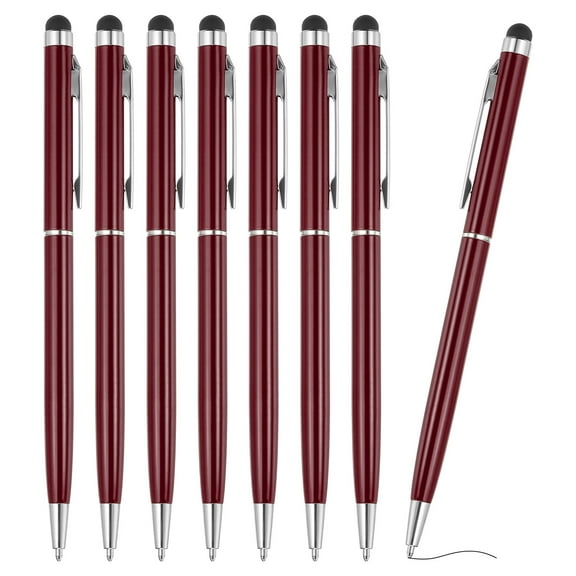 Ballpoint Pen with Stylus Tip, 8Pcs 2 in 1 Metal Pen Black Ink 1.0mm Medium Point Stylus Pen for Touch Screens, Dark Red