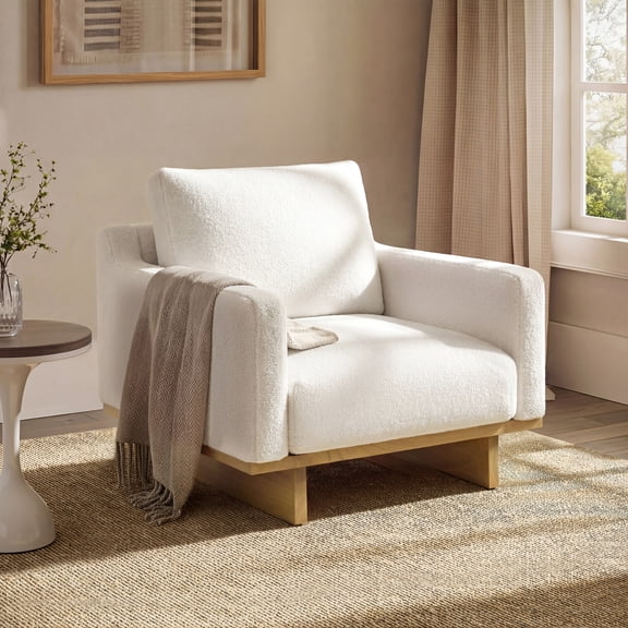 Christopher Knight Home Modern Minimalist Accent Chair, Solid Wood Frame with Soft Cushions, White