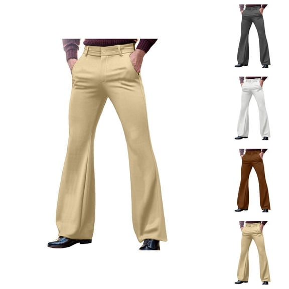 Bell Bottom Pants for Men 2026 Retro Casual with Pockets Dress Pants Flared Trousers 70s Disco Outfits
