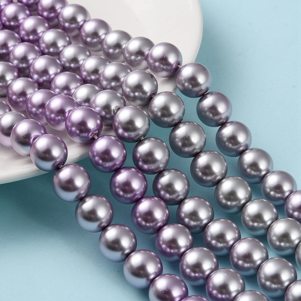 Eco-Friendly Grade A Glass Pearl Beads Pearlized Round Lilac 12mm Hole: 1.2mm about 35pcs/strand 15.94''(40.5cm)