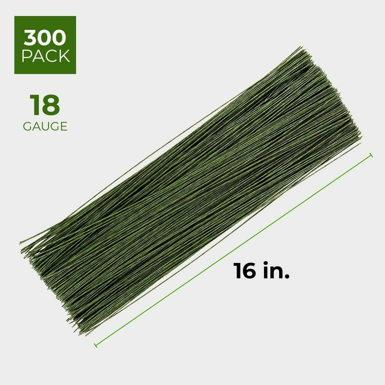 Juvale 300 Pieces Green 18 Gauge Floral Wire Stems for DIY Crafts Artificial Flower Arrangements (16 in)