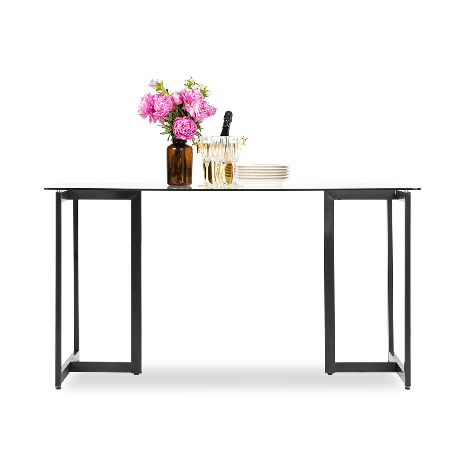 Homy Casa 55.1 inch Writing Desk with Tempered Glass Top Computer Desk for Home Office, Living Room