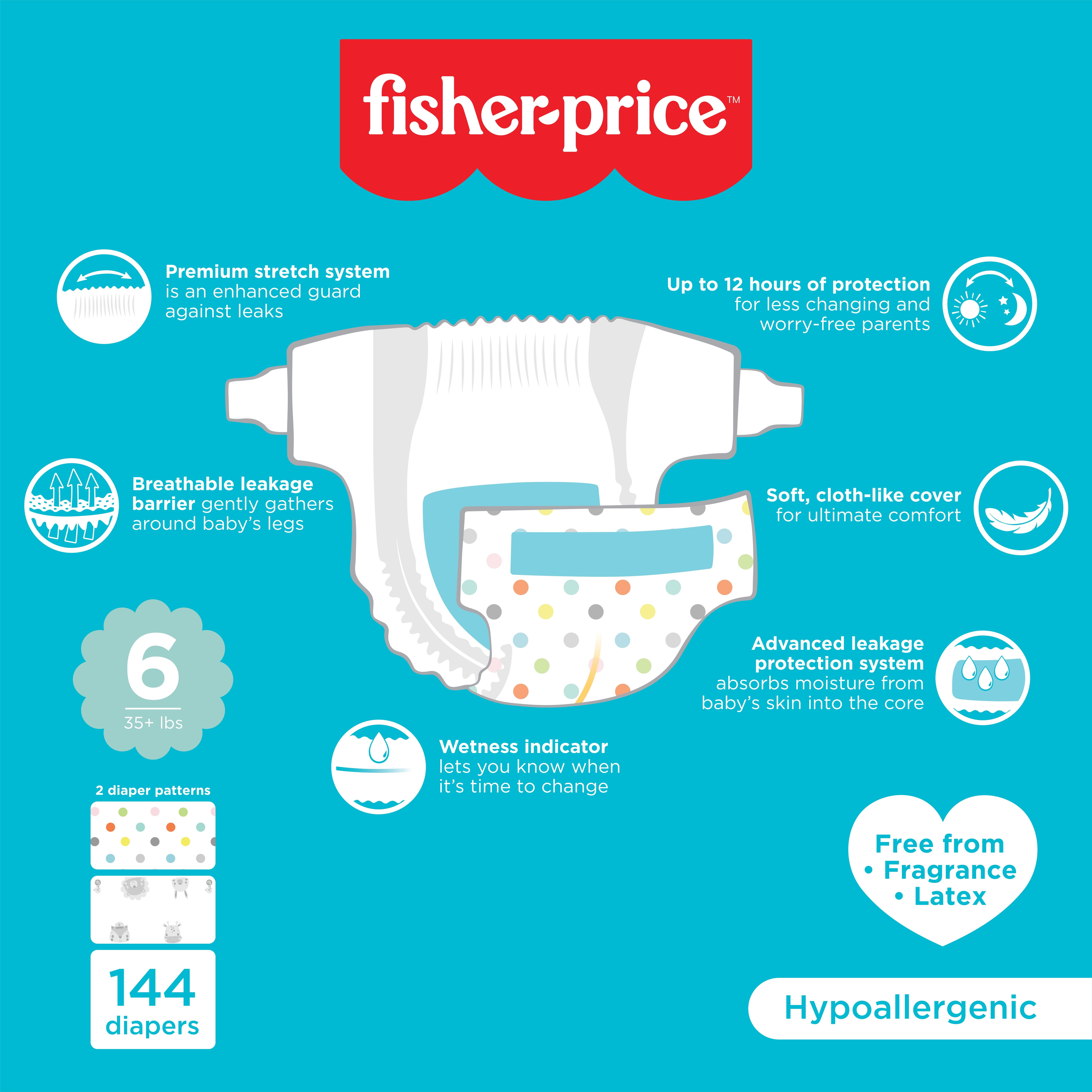 Fisher-Price Hypoallergenic Diapers for Toddlers, Size 6, 144 Count