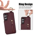 thumbnail image 4 of JTCASES for Samsung Galaxy S22 Case, PU Leather Lychee Pattern Zipper Purse Finger Ring Buckle Card Slots Stand Shell for Samsung Galaxy S22 Wear-resistant Shockproof Wallet Cover, Jujubered, 4 of 8