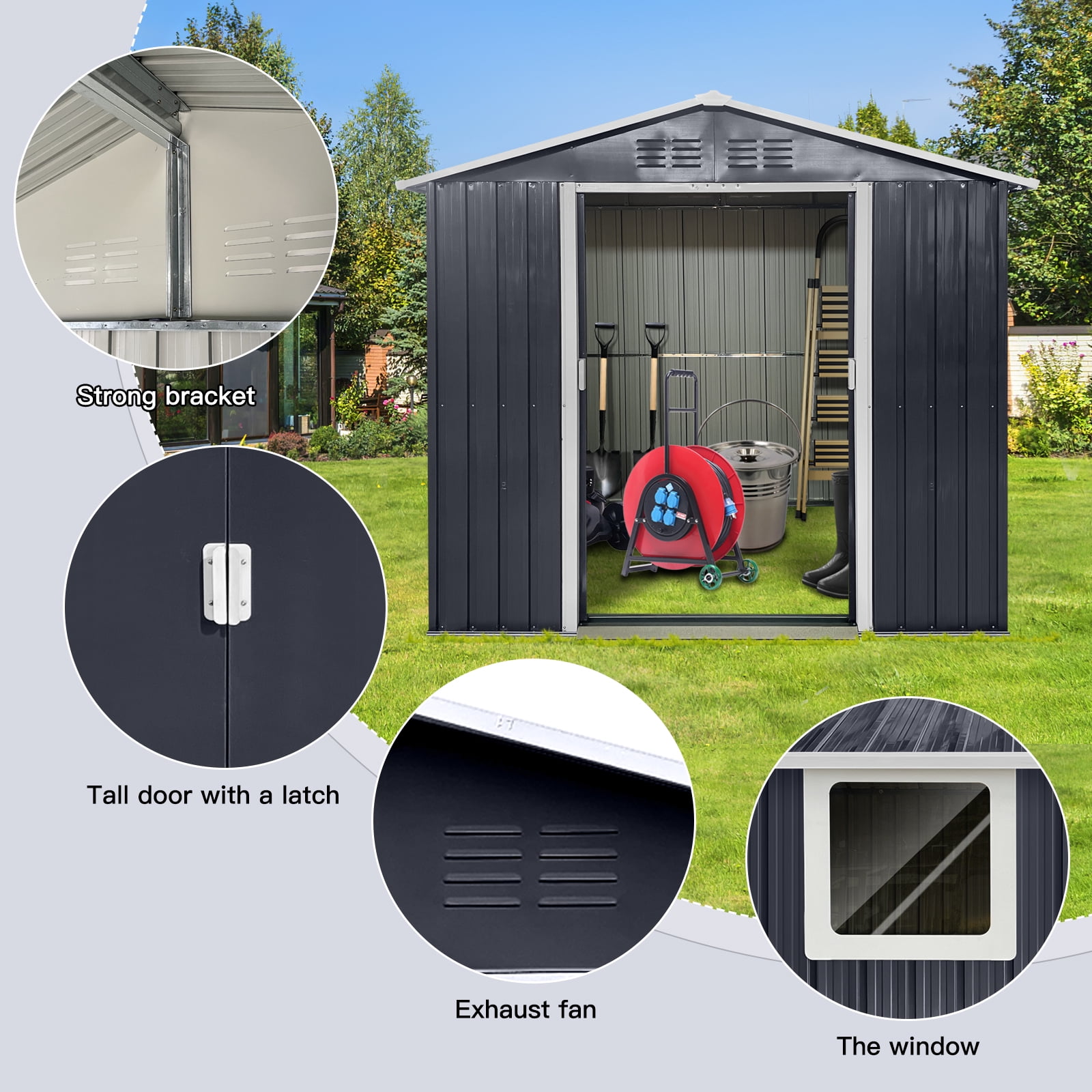 Alvantor Outdoor Storage Shed Metal with Window for Garden,17x4.3ft,Coal Grey