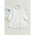 thumbnail image 4 of xiaxaixu Robe de Printemps Douce pour Fille avec Bandeau à Nœud, Couleur Unie, Col à Illets, Manches Longues, Robe Trapèze avec Boutons, 4 of 8