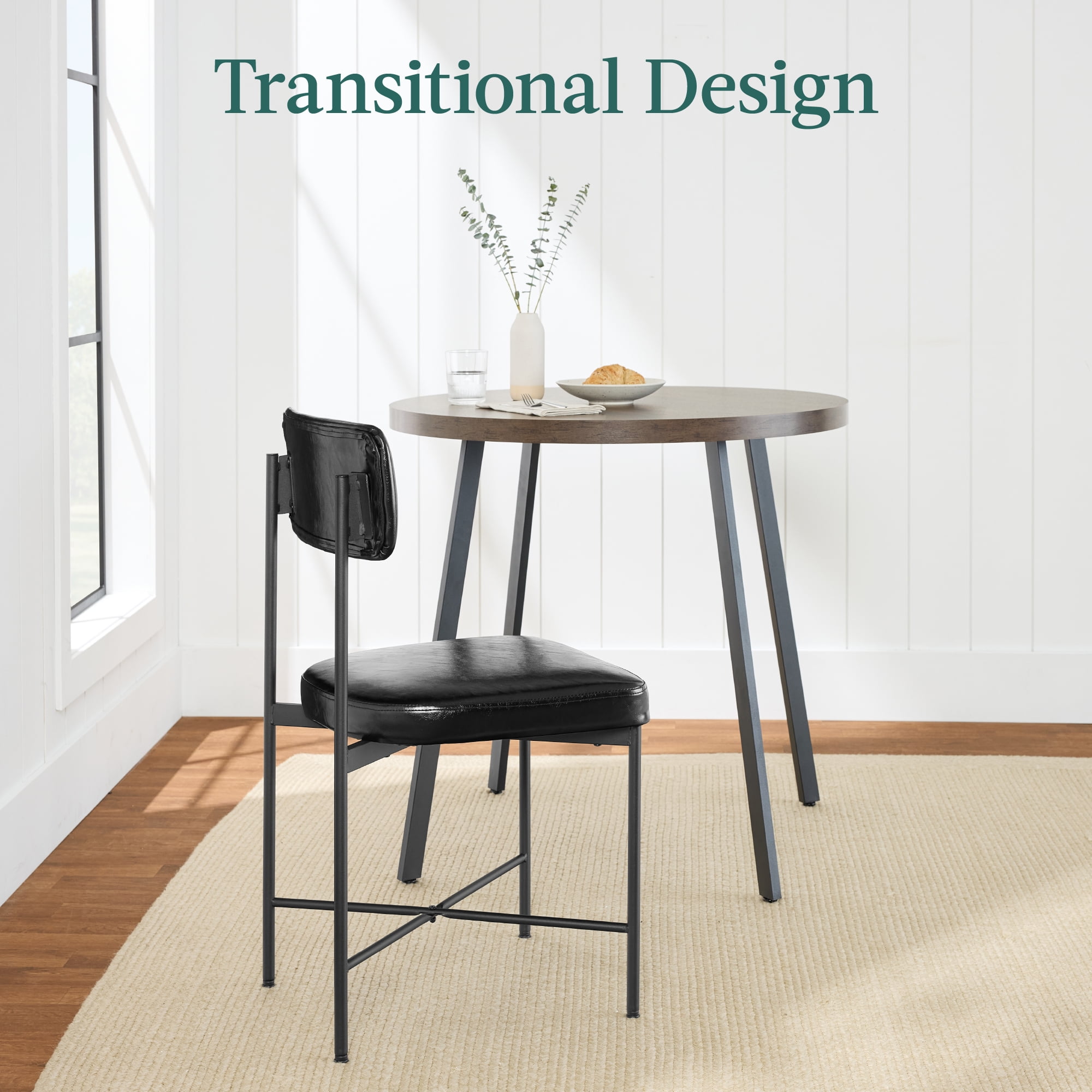Best Choice Products Faux Leather Dining Chair Set of 2, Standard Height w/ Metal Frame - Midnight Black