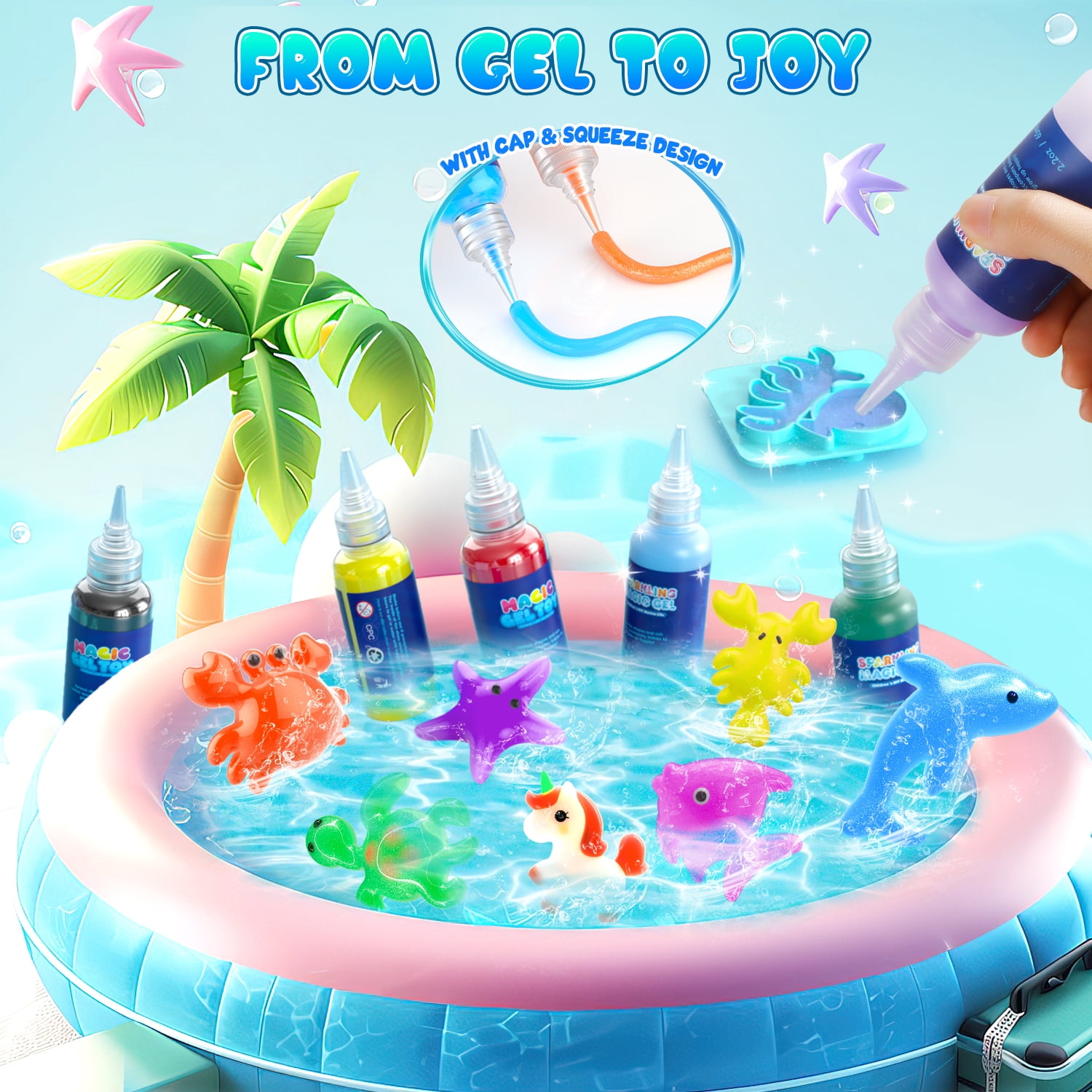 Beefunni Magic Fairy Water Elf Toy for Kids, Creative Water Gel Kit with 10 Color Magic Gels & 8 Molds, Kids Art Ceaft Set, Birthday Gift for Kids (Ocean)