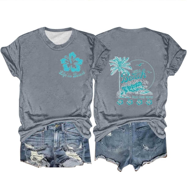 Mujeres Impreso Casual Top, Manga Corta Cuello Redondo Blusa para la Primavera Y el Verano, Camiseta de Moda, Toda la Temporada de la Fiesta