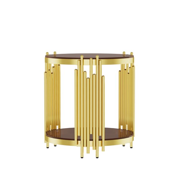Coffee Tables 19.69inch Modern Luxury Gold End Table for Living Room, Stainless Steel Leg Round 8mm Brown Tempered Glass Sofa Side Table,Wooden Coffee Tables