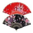 thumbnail image 1 of Abanico Hugo Plegable Decoración Baile Oriental Floral Color Rojo Negro, 1 of 10