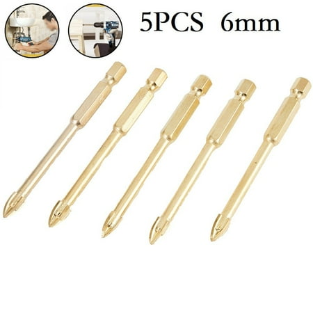 

5pcs 6mm Titanium Ceramic Tile Marble Glass Drill Bits Spear Head Hex Shank