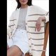 thumbnail image 3 of Suéter Cárdigan Extragrande para Mujer, 100% Algodón, Moda de Otoño 2025, Cuello en V, Tejido con Botones Delanteros, Tops Casuales de Moda Albaricoque L, 3 of 9