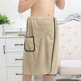 thumbnail image 4 of Hevirgo Men Bath Towel with Pocket Coral Fleece Quick Absorbent Adjustable Waist Button Closure Towel Wrap Skirt Sauna Towels Men Wrap Robe for Gym Spa Beach, 4 of 7
