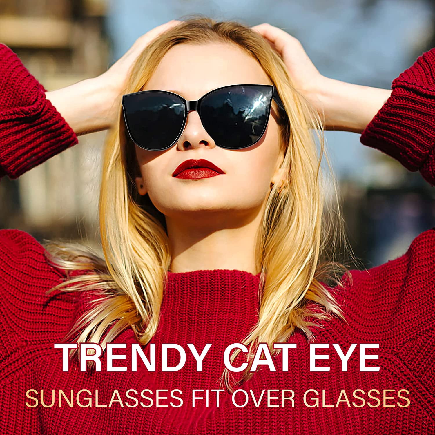Oversized Cat Eye Sunglasses with UV Protected Lenses, Injection Molded Frame Oversized Cat Eye Sunglasses Polarized UV400 Protection for  main image 2