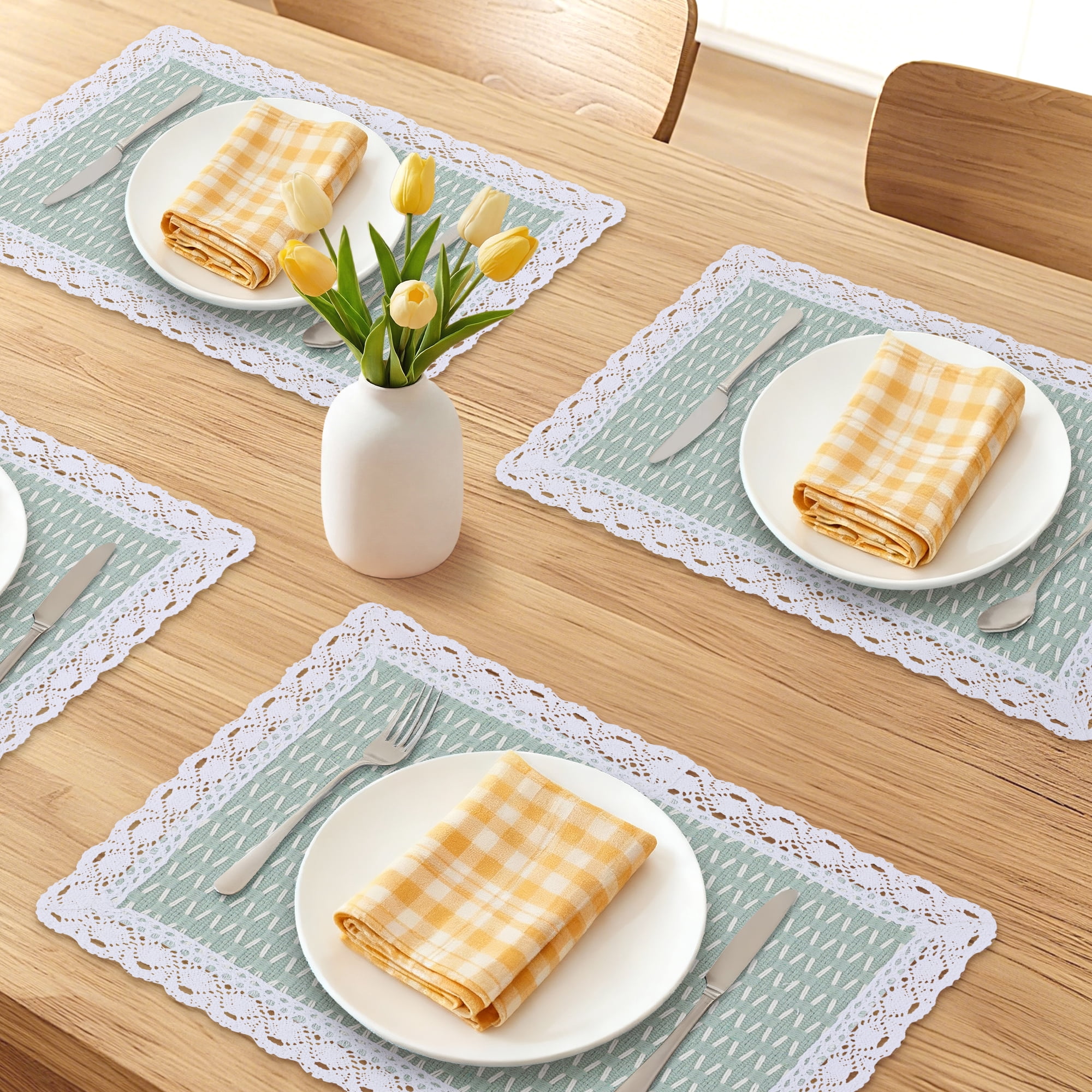 Unique Bargains Rustic Set of 4 Rectangle Woven Placemats Green 17.7x11.8inch