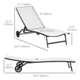 thumbnail image 3 of Outsunny 2 Pcs Chaises Longues avec Roues, Dossier Réglable à 5 Niveaux, Blanc, 3 of 10